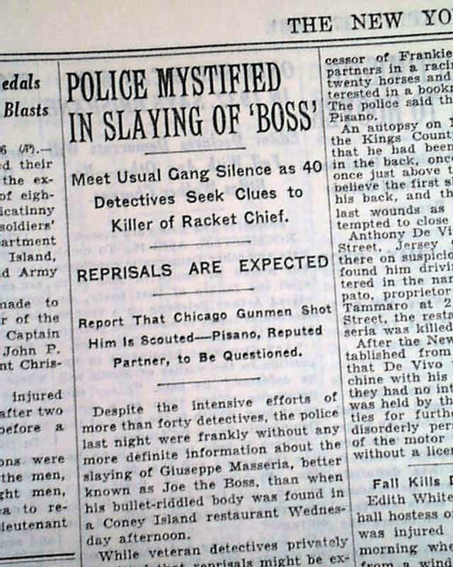 Joe Masseria - Masseria Murder Headline